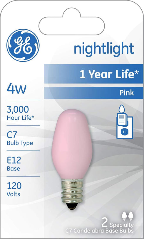 26222 4-Watt 14-Lumen C7 Bulb, 2-Pack GE Lighting Night Light Pink