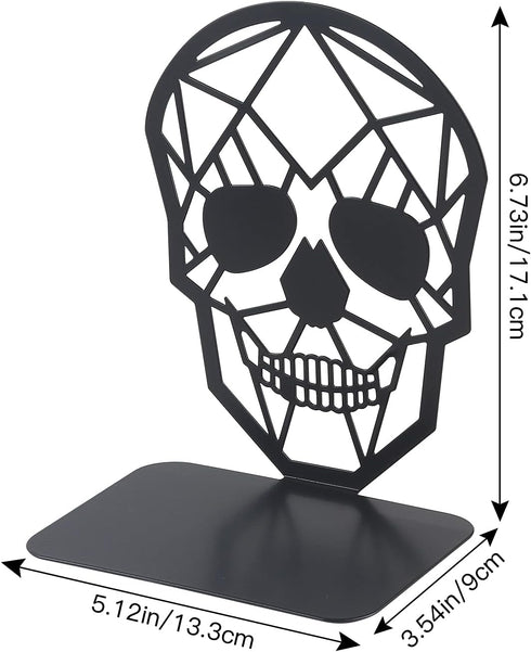 Moocci (1Pair) Black Skull Design Bookend Metal Book Ends, Heavy Duty Bookends for Shelves Desk, Skull Book Shelf