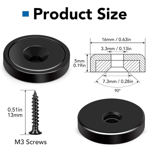 LOVIMAG Neodymium Magnet, 20lbs Rare Earth Strong Magnets, 60Pcs Black Countersunk with Screw for Kitchen, Craft,