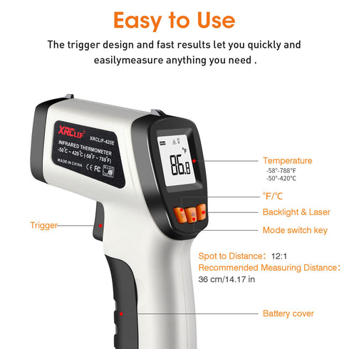 Infrared Thermometer, Laser Temperature Gun for Cooking, Non Contact Temp Gauge -58 to 788?, Not for Human