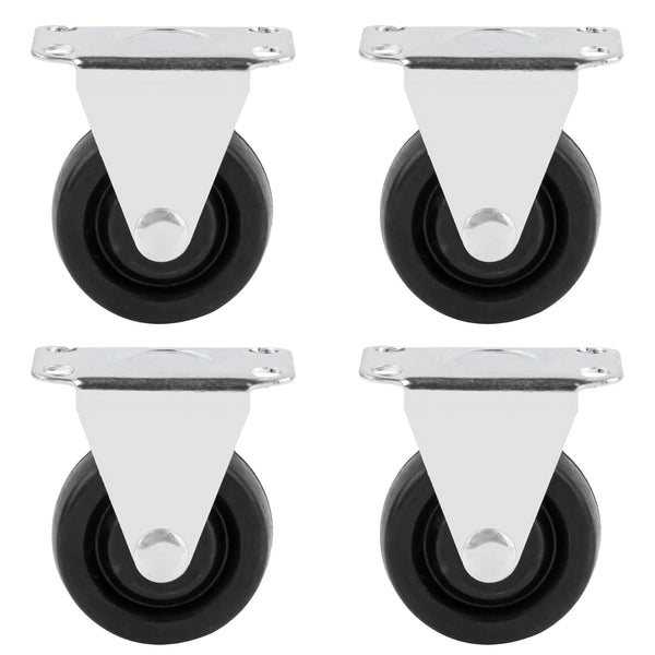 Framendino 4 Pack Heavy Duty Rubber Casters - 1.5 Inch Non-Swivel Top Plate for Furniture, Black
