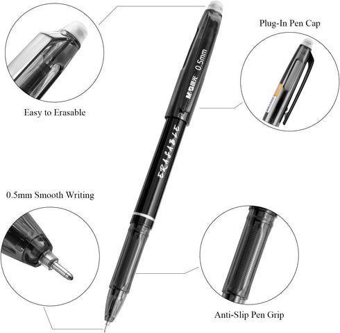 M&G Erasable Gel Pens - 12 Pcs Fine Point 0.5mm Black Erasable Gel Ink Pens with Comfort Grip for Writing