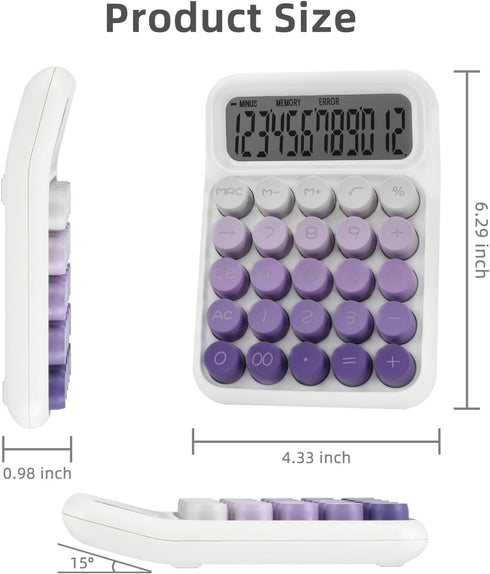 Desktop Mechanical Calculator, Cute Big Buttons Calculators with 12 Digits Large LCD Display, Desk Accessories, for Office Home School (Purple)