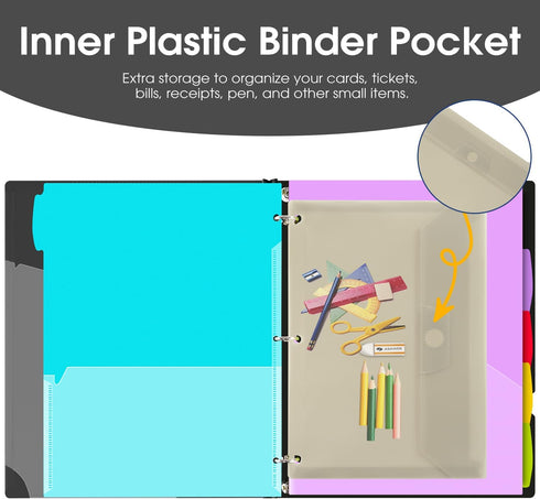 Telescoping Project Organizer Binder - 2PCS, 13 Pocket 3-Ring Binder with Customizable Cover, Black