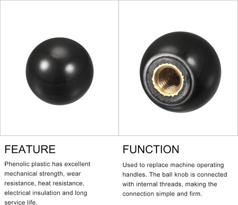 Threaded Ball Knobs, 6Pcs Plastic Ball Lever Knob with M5 Female Thread Iron Insert for Machine Handle Replacement