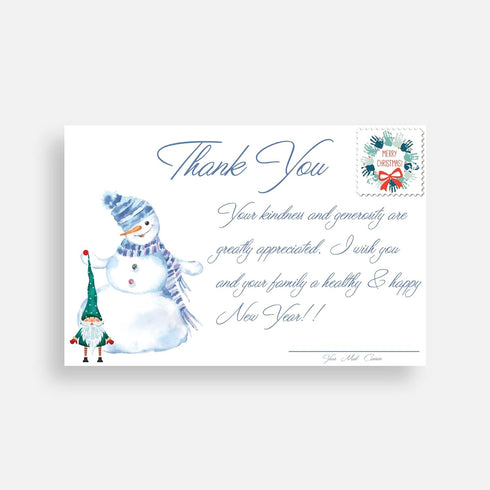 Generic 50 4x6 inches Mail Carrier Holiday Thank You Postcards Gnome Snowman Scene pcs