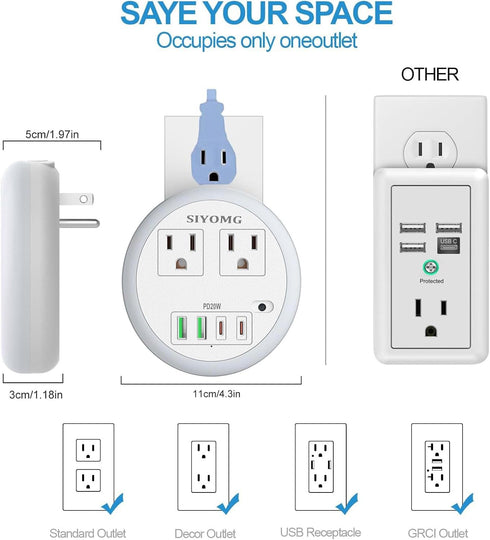 4 2 6-Color LED Night Lights Plug into Wall, Plug in Night Light with USB Ports and Outlets, Smart Dusk to Dawn Sensor
