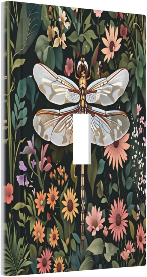 HTSAHKV 3 5 Inch Moody Floral Dragonfly Wall Plate Light Switch Cover Single Gang Outlet Faceplate Print Plate Cover X