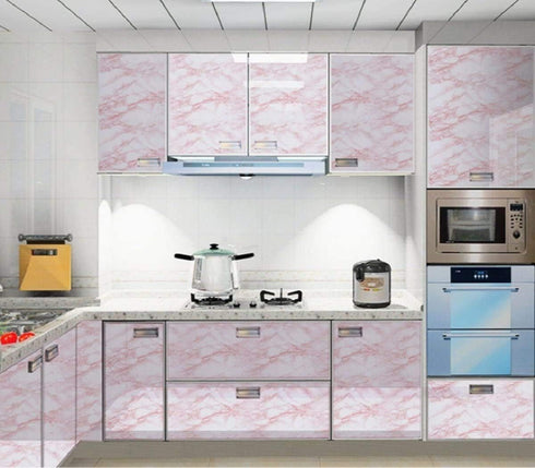 practicalWs 15.7in x 236.2in Self-Adhesive White/Pink Marble Wallpaper, Removable Decor for Countertops