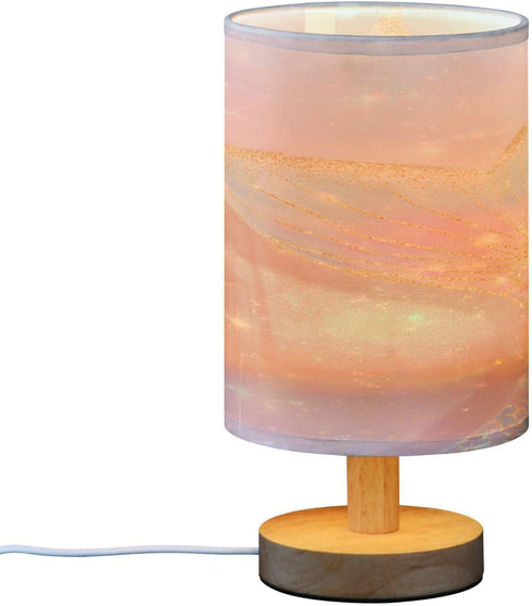ALAZA Bedside Table Lamp for Bedroom Shining Pink Mermaid Tail Nightstand LED Light Lamps with USB Port Linen Fabric