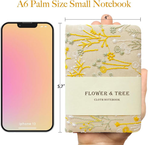 A6 264 4x6 Embroidered Pocket Notebook for Women, Mini Cloth Journal, Hardcover, Pages, Small Lined Notebook
