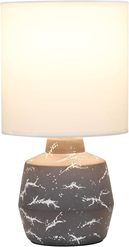 LT1171-GRY 13.78" Simple Designs Chic Glow Marble Inspired Ceramic Table Lamp with Fabric Shade, for Bedroom, Office