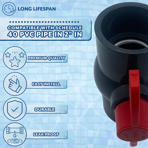 Poolzilla 2" PVC Ball Valve (2 Pack) - Leak-Proof Shut-Off Valve with Easy-Turn Handle for Schedule 40 PVC