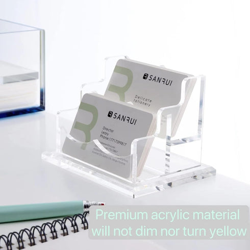SANRUI Business Card Holder for Desk, Clear Acrylic Horizontal Business Card Display Stand with 2 Slots