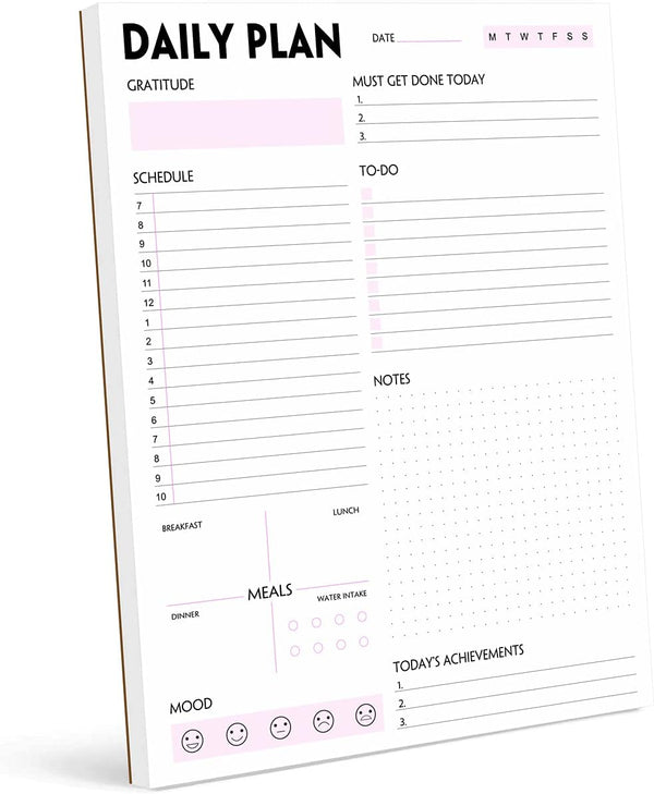 Daily Planner Notepad, Tear-Off Daily Planning Pad with To Do Lists, Schedule, 50 Undated Sheets, 8.5 x 11 in