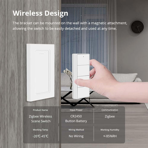 4-Way Wireless Zigbee Smart Button, Remote Control Button Switch for Smart Home Devices, Scene Controller, Compatible