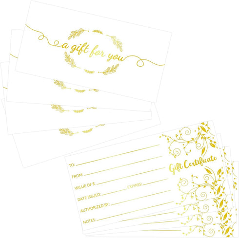 Fancy Land Blank Gift Certificates, 25pcs Gold Foil Cards with Envelopes for Business