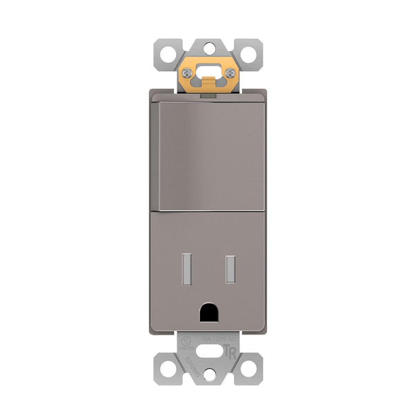 LIDER Lighted Combination Decorator Switch and Tamper-Resistant Receptacle, Nickel, 15A 120V/125V, UL Listed,