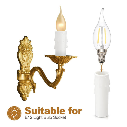 2.6 Inch 10Pcs E12 Bulb PATIKIL Tall Candle Covers Sleeves, Plastic Chandelier Socket Sleeves Drip Candle Socket Covers