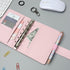 Pink A7 Macaron Colored PU Leather Binder Wallet - 6 Rings Loose Leaf Notebook Folders with Snap Button