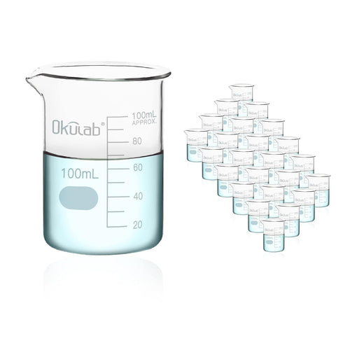 Beaker Set, Low Form 100ml Graduated Borosilicate Glass Beakers, 24pcs for Lab, Classroom, Craft, Kitchen