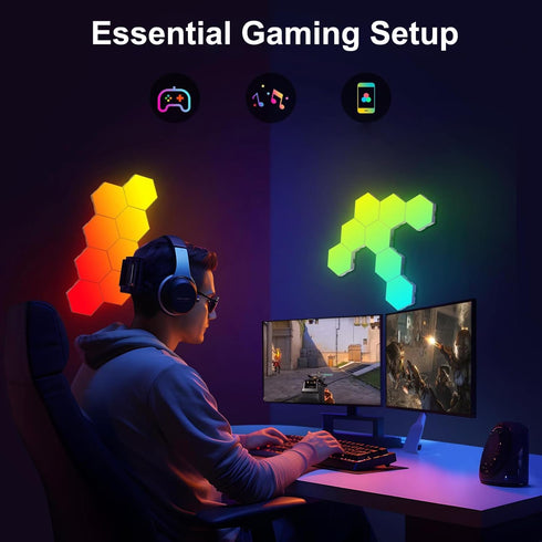 4 Setup Hexagon Light Panels Expansion LED Panels, Hexagon LED Wall Lights Dreamcolor Effects, Smart Gaming Lights