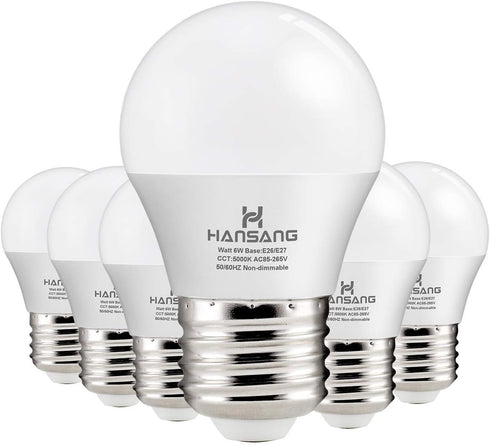hansang A15 LED E26 Small Light Bulb, Daylight 5000K, 60Watt Equivalent, Ceiling Fan Light Bulbs, E26 Standard Base,