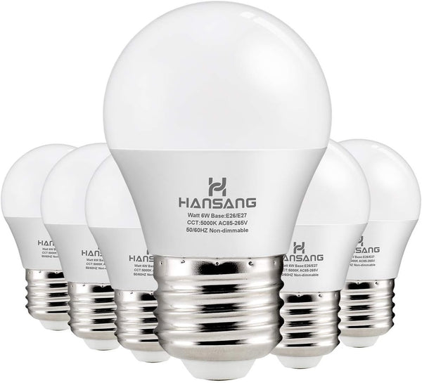 hansang A15 LED E26 Small Light Bulb, Daylight 5000K, 60Watt Equivalent, Ceiling Fan Light Bulbs, E26 Standard Base,