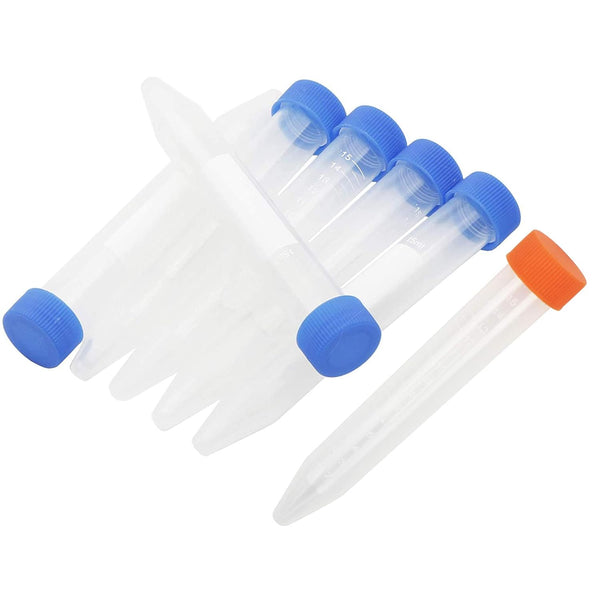 JIUWU 15mL Conical Centrifuge Tubes, 10Pcs Sterile Plastic Test Tubes with Screw Caps, Random Color