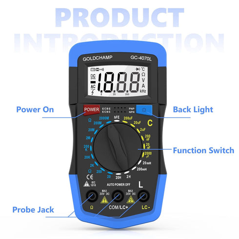 Capacitor Tester GC-4070L-2, 2000pF~200µF Capacitance Meter, 20O~2000MO Ohm Meter