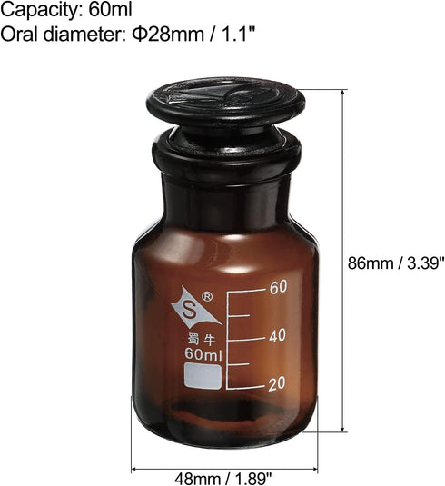 PATIKIL 60mL Reagent Media Bottle, 1Pcs Round 3.3 Borosilicate Glass Graduated Storage Bottle with Amber Cap for Chemistry Lab Universities Home, Amber by PATIKIL