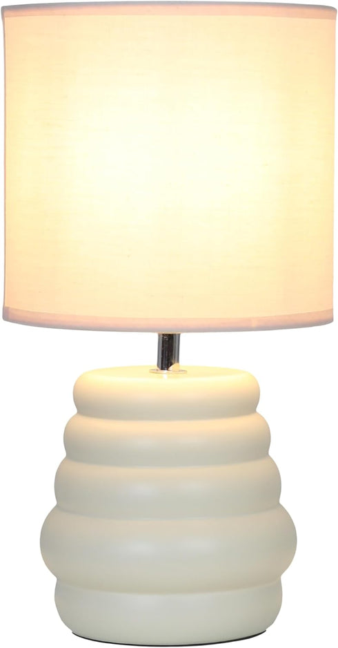 LT1168-CRM 12.68" Simple Designs Chic Glow Mini Stacked Ceramic Table Lamp, Monochromatic Fabric Shade, Small Accent