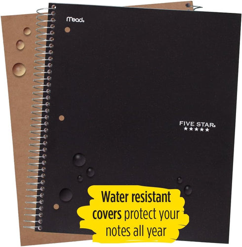 Five Star Spiral Notebooks, 5 Subject, Wide Ruled, 200 Sheets, 2 Pack, Black, Blue