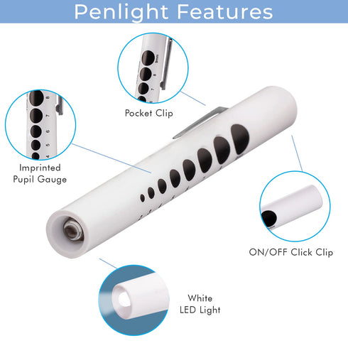 NOVAMEDIC 6 Pack Disposable LED Pen Light with Pupil Gauge, Medical Diagnostic Penlight for Doctors Nurses EMTs