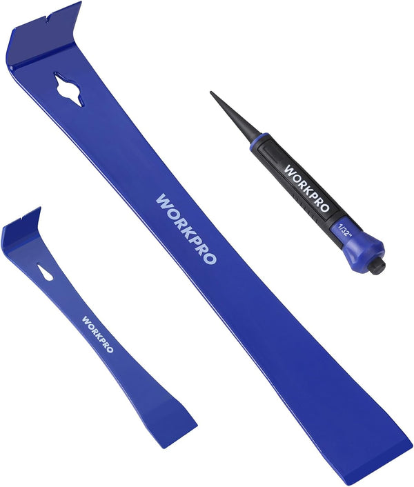 WORKPRO Pry Bar and Nail Punch Set, 5-1/2" Mini Pry Bar, 12"