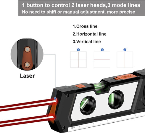 Laser Level Line Tool, 4 in 1 Multipurpose Cross Line Laser Level with Measure Tape Ruler