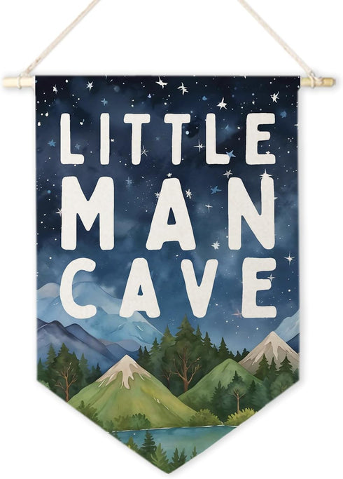 ArtisaEura Little Man Cave Wall Canvas Banners, Mountain Nursery Decor, Woodland Mountain Landscape