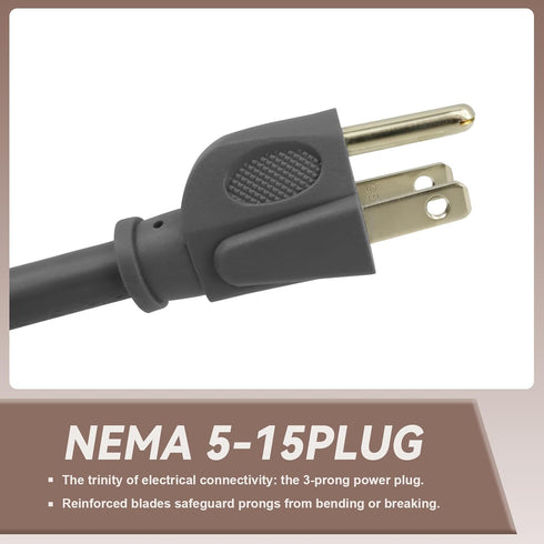 Industries Inc 3-Wire Appliance and Power Tool Cord, 3 ft, 14 AWG, 15A/125V AC, Grey, 2 Pack