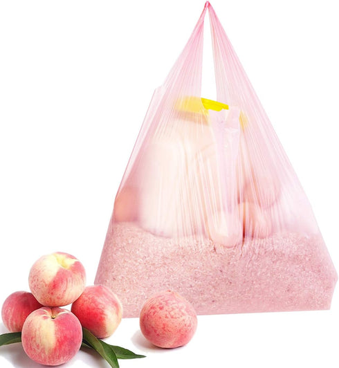 T Shirt Bags, Pink Plastic Grocery Bags with Handles, Bolsas De Plastico Para Negocio, 12x20 Inches (50 pcs)