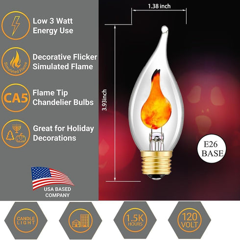 Wuluretoos Bulb, E26 Bulb 3 Dimmable Flickering Flame Light Base Decorative for Halloween & Christmas, Lighting Modes