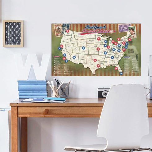 Ballpark Travel Quest Poster Set, Laminated, Includes Stickers, 17"x28", Made in the USA