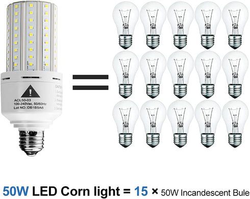 ZP 2-Pack LED Light Bulb 400W Equivalent, 6250 Lumen, 5000K Cool Daylight White, E26/E27 Medium Base, 50W LED Corn Light