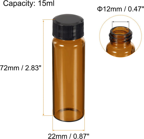 PATIKIL 15mL Reagent Media Bottle, 10 Pack Round Glass Storage Bottles with Plastic Screw Cap