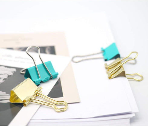 Gold Blue Binder Clips and Paper Clips Set, 3-in-1 Boxed for Office School Supplies, Teachers Classroom Daily Use