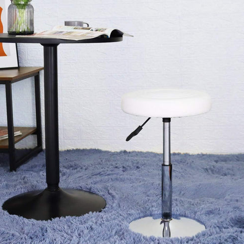 FURWOO Adjustable Height PU Leather Round Stool - Small White Office Chair