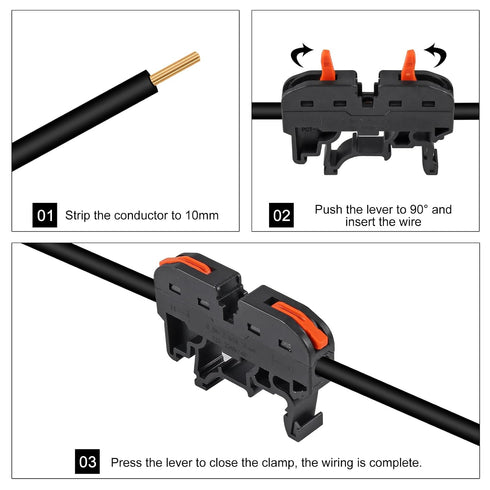 30PCS 3pcs 3pcs 30pcs 28-12AWG DIN Rail Terminal Blocks Kit, Universal Compact Wire Wiring Connector with Marker Strip