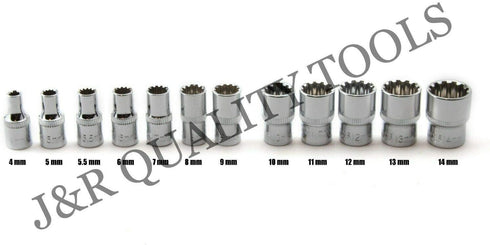 VCT 12 Pc 1/4" Drive Universal Spline Socket Set Metric Socket Tool Set Socket Set Spline Tool by VCT
