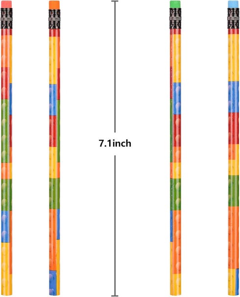 Kolewo4ever 200 Pieces Colorful Building Block Wood Pencils with Top Erasers for Kids Birthday Goody Bag Bulk Filler