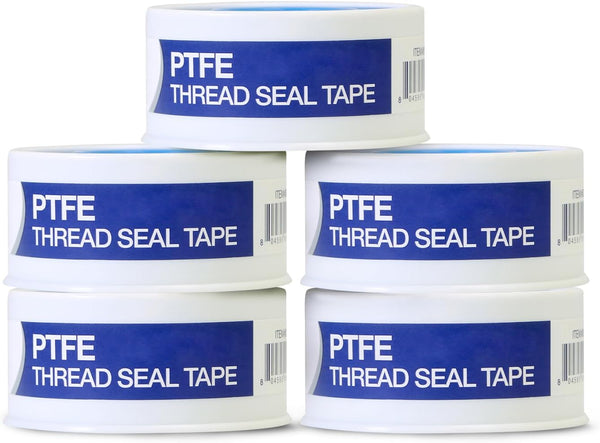 I37-5 PTFE Thread Seal Tape for Plumbers, White 3/4 Inch x 1080 Inch (Pack of 5 Rolls)