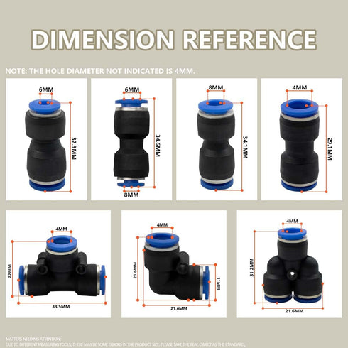 46 Pcs 4mm Pneumatic Quick Push in Connect Air Tube Fitting Kit, Includes Straight/Elbow/Tee/Splitter Connectors